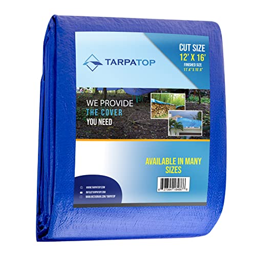 TARPATOP Multi-Purpose Waterproof Heavy Duty Poly Tarp - 12X16 Large Blue Tarp with Grommets Every 3ft - Rot, Rust, and UV Resistant, Weatherproof Tarp Covers for Camping, Farming, Vehicles, and More